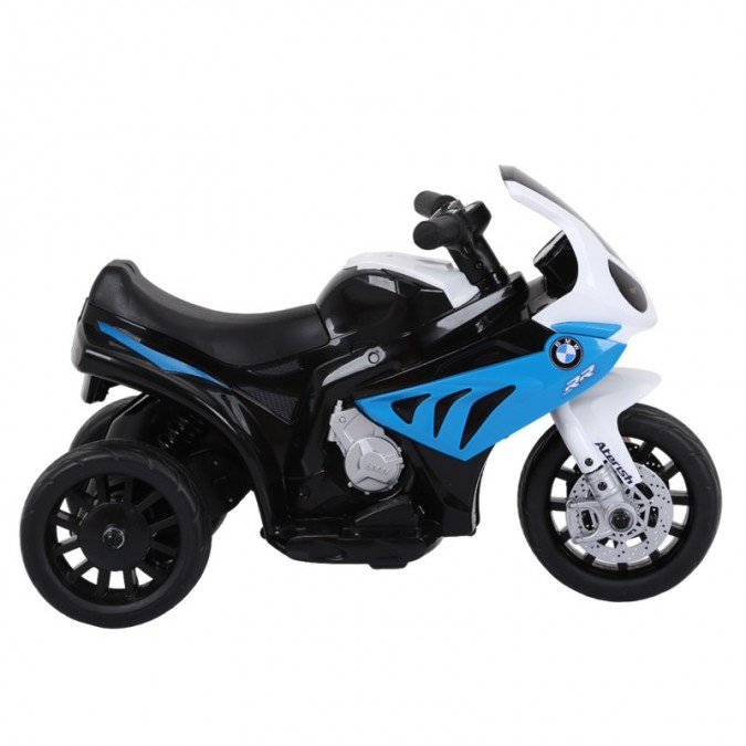 Motocicleta electrica pentru copii, bmw s1000 rr, muzica, faruri, baterie 6v/7ah, alb, albastru