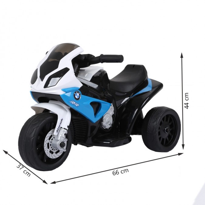 Motocicleta electrica pentru copii, bmw s1000 rr, muzica, faruri, baterie 6v/7ah, alb, albastru