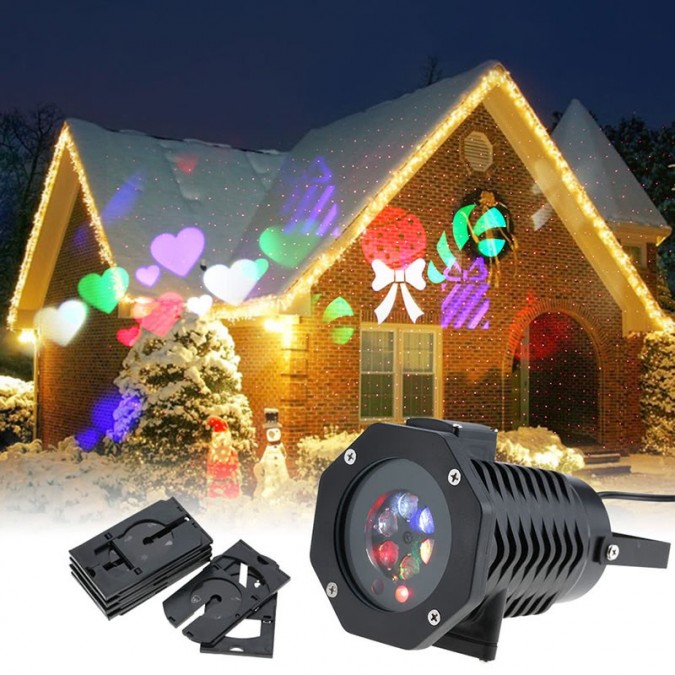 Proiector led exterior 12w, 15 modele figurine, proiectie rotativa, ip44