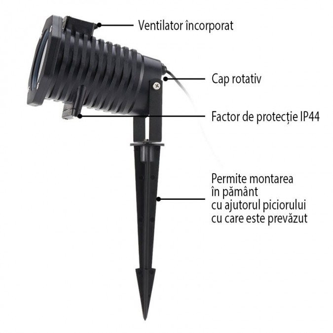 Proiector led exterior 12w, 15 modele figurine, proiectie rotativa, ip44