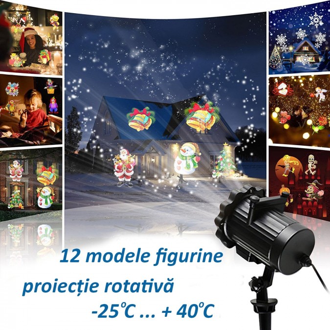 Proiector led exterior 12w 15 modele figurine proiectie rotativa ip44