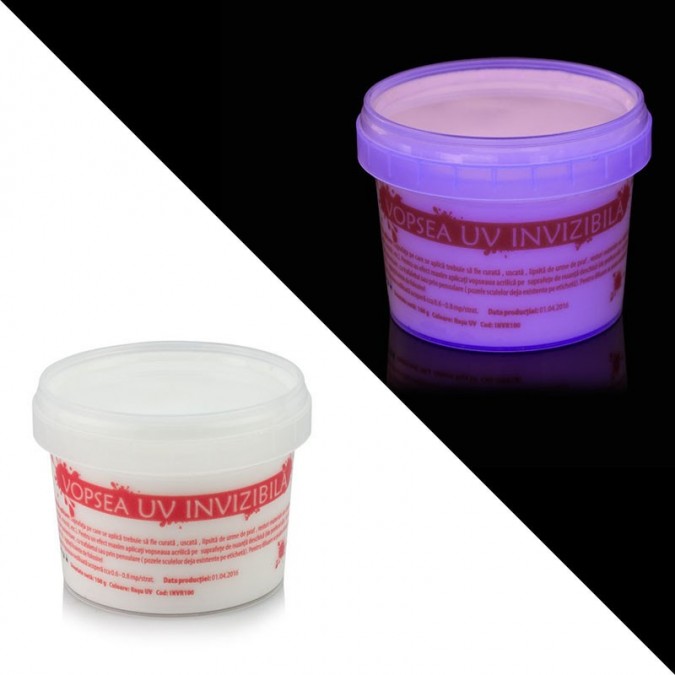 Vopsea invizibila fluorescenta reactiva uv, transparenta rosie recipient 30 g