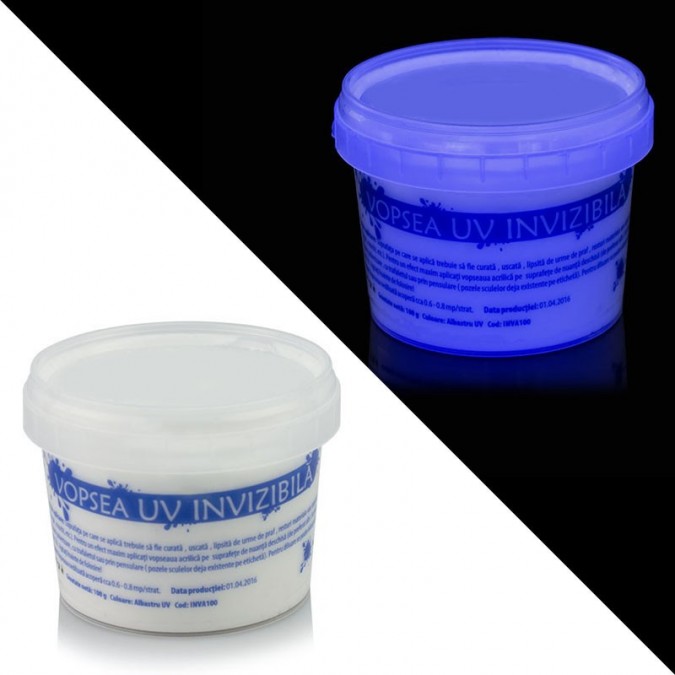 Vopsea invizibila fluorescenta reactiva uv, transparenta albastra recipient 30 g