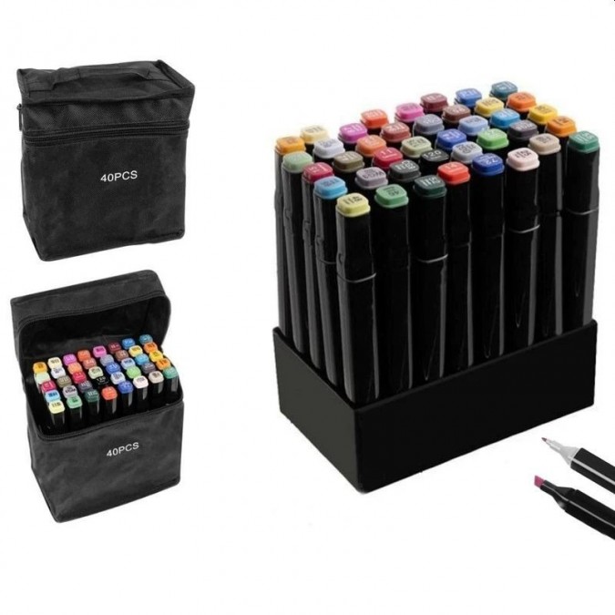 Set 40 markere multicolore cu 2 capete pentru scriere geanta depozitare inclusa