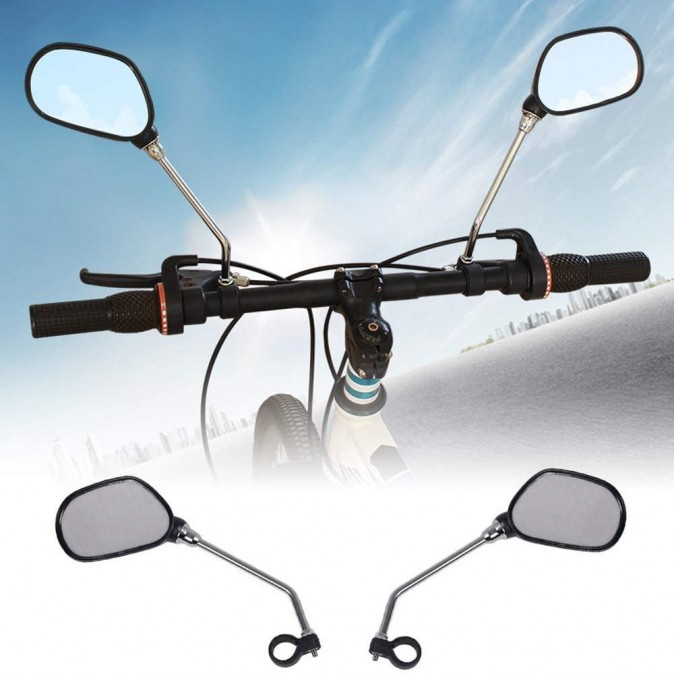 Oglinda retrovizoare bicicleta cu banda reflectorizanta clema fixare rotire 360 grade set 2 bucati