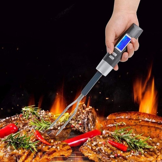 Termometru digital pentru carne sonda tip furculita cu functie dubla 6 tipuri carne 4 nivele preparare afisaj led