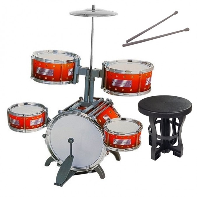 Set 5 tobe jazz pentru copii tobe muzicale pentru copii 5 ani+ include chimbal bete si scaun 57x40x50cm