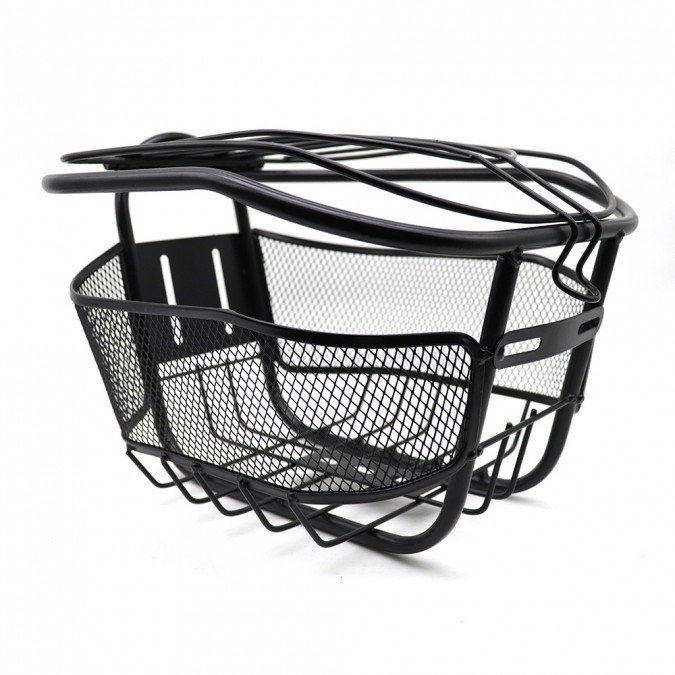 Cos pentru bicicleta cu capac metalic montare frontala 28x21x19 cm negru