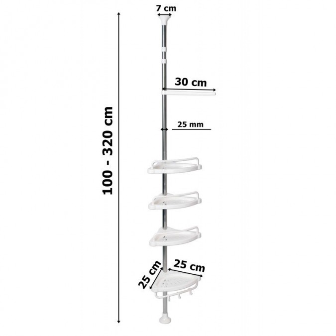 Raft pentru baie ajustabil 100-320 cm, 4 nivele, suport prosop, carlige