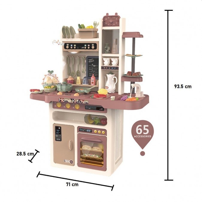 Bucatarie copii, 65 piese, abur rece, lumini, efecte sonore, circuit apa, panou muzical, 93.5x71x28.5 cm