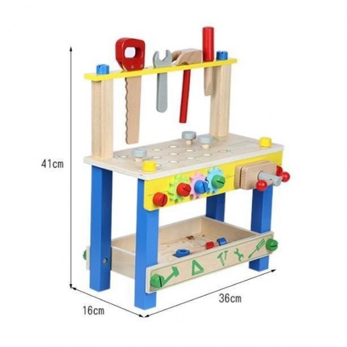 Atelier cu banc de lucru pentru copii, 40 piese din lemn, 41x36x16 cm