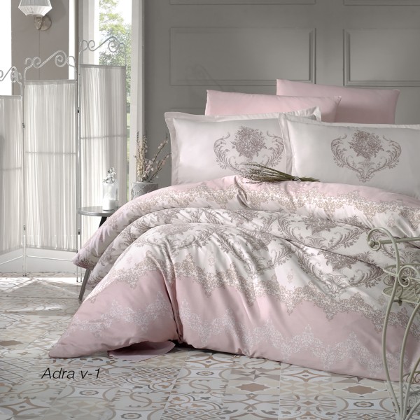 Lenjerie de pat matrimonial, 4 piese, Bumbac 100% Satin Deluxe ADRA V1 [1]