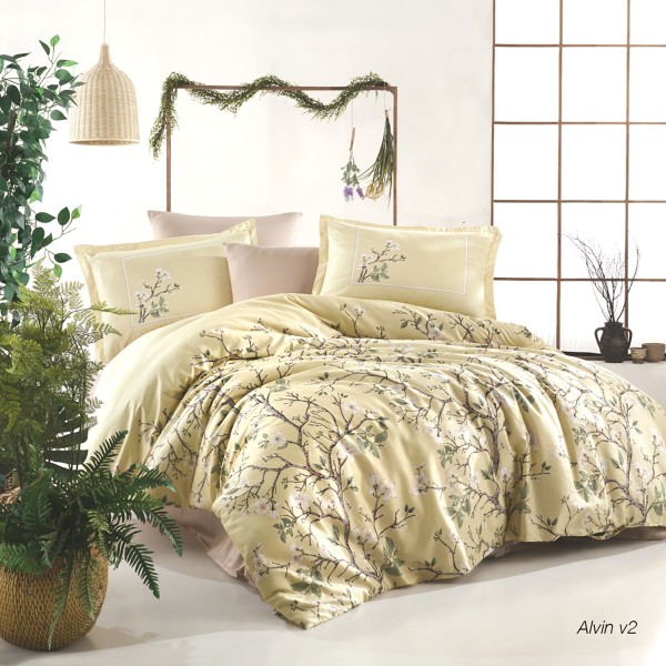 Lenjerie de pat matrimonial, 4 piese, Bumbac 100% Satin Deluxe ALVIN V2 [1]