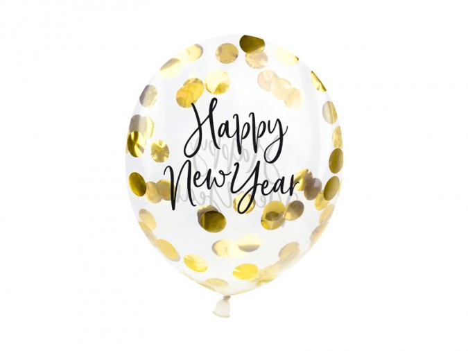 Confetti balloons - Happy New Year 27cm gold (Set 3 bucati)