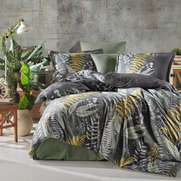 Lenjerie de pat matrimonial, 4 piese, Bumbac 100% Satin Deluxe BOTANICA [1]