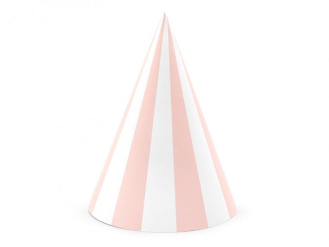 Striped party hats light pink 16cm (Set 6 bucati)