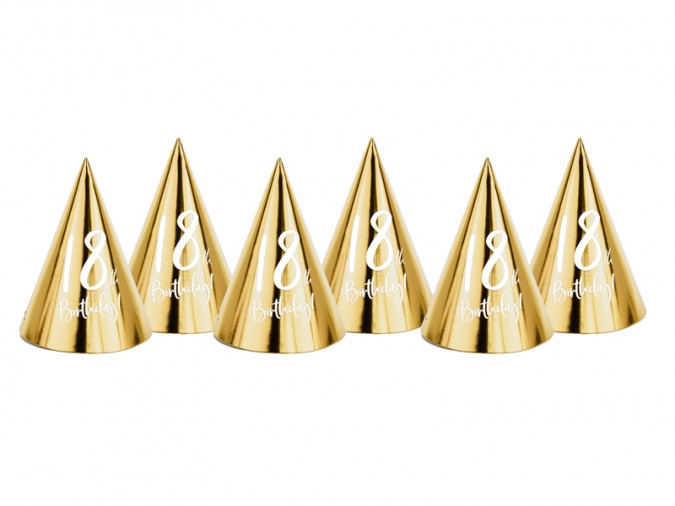 Party hats 18th Birthday gold 16cm (Set 6 bucati)