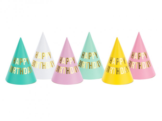 Party hats Happy Birthday mix 16cm (Set 6 bucati)