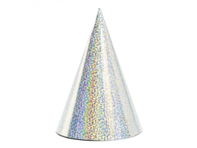 Holographic party hats silver 16cm (Set 6 bucati)