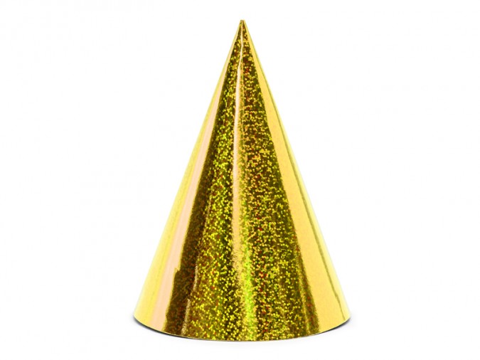 Holographic party hats gold 16cm (Set 6 bucati)
