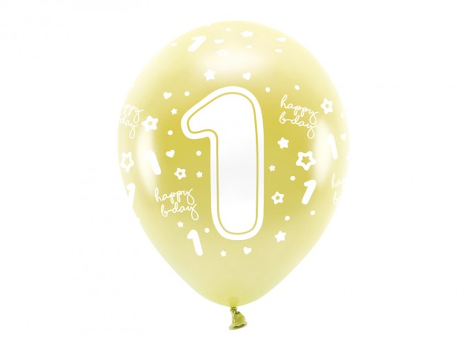 Metallic Eco Balloons 33 cm Number \'\' 1 \'\' light gold (1 pkt / 6 pc.)
