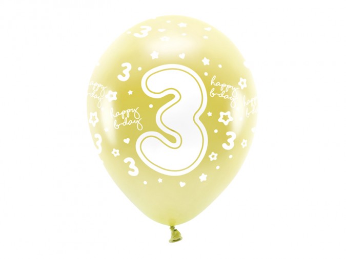 Metallic Eco Balloons 33 cm Number \'\' 3 \'\' light gold (1 pkt / 6 pc.)