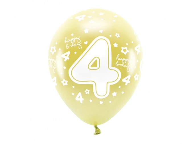 Metallic Eco Balloons 33 cm Number \'\' 4 \'\' light gold (1 pkt / 6 pc.)