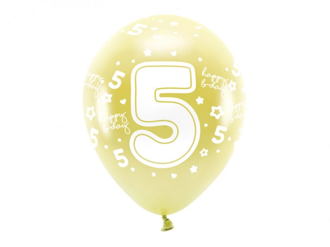 Metallic Eco Balloons 33 cm Number \'\' 5 \'\' light gold (1 pkt / 6 pc.)