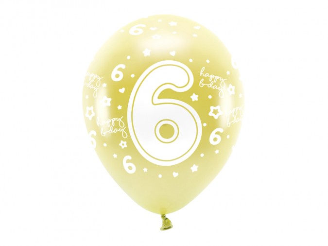Metallic Eco Balloons 33 cm Number \'\' 6 \'\' light gold (1 pkt / 6 pc.)