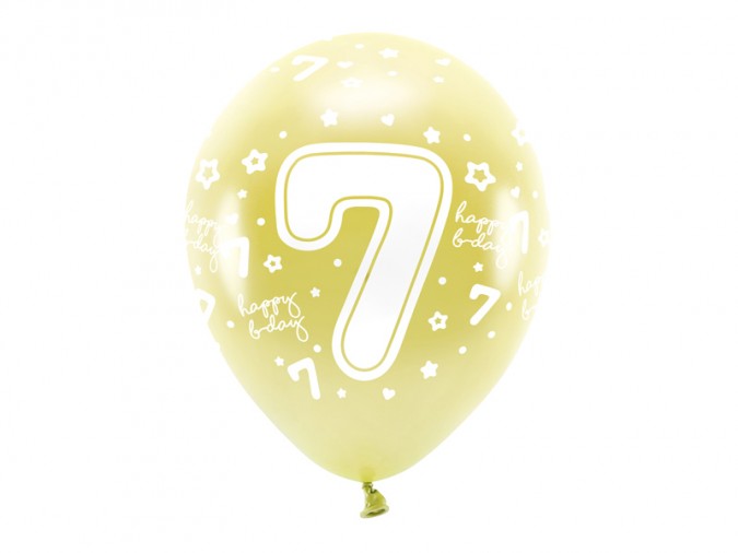 Metallic Eco Balloons 33 cm Number \'\' 7 \'\' light gold (Set 6 bucati)