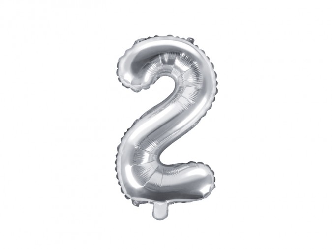 Foil Balloon Number \'\'2\'\' 35cm silver