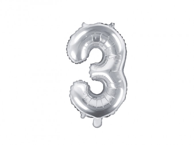 Foil Balloon Number \'\'3\'\' 35cm silver