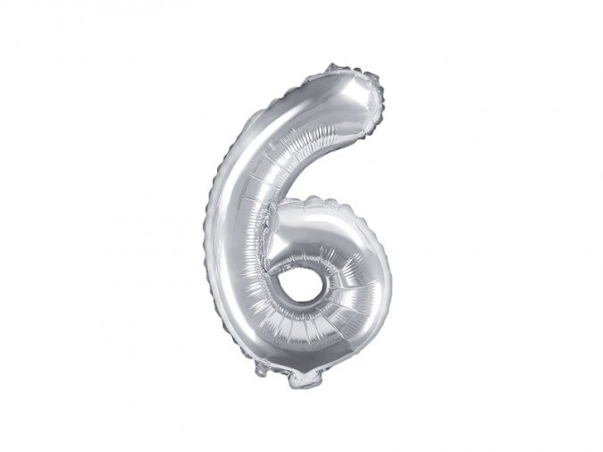 Foil Balloon Number \'\'6\'\' 35cm silver