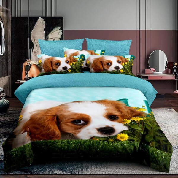 Lenjerie 3D, pat 1 persoana, 3 piese,  Finet, Ralex Pucioasa , catel, blue, verde [1]