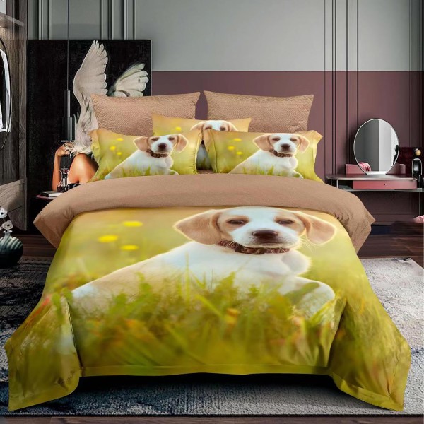 Lenjerie 3D, pat 1 persoana, 3 piese,  Finet, Ralex Pucioasa, catel, maro , verde [1]