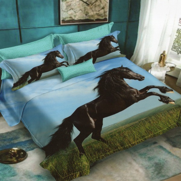 Lenjerie pat dublu, Ralex Pucioasa, 6 piese, Bumbac Finet, imprimeu 3D, IDENTIC CU POZA, Bleu, cal [1]