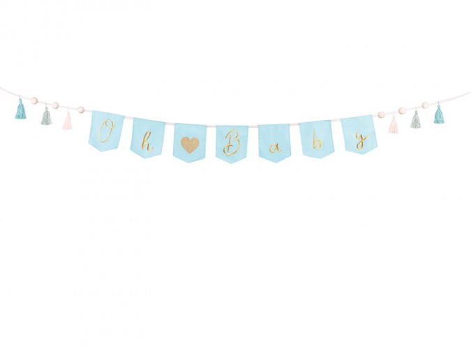 Banner Oh baby with tassels 2.5 m sky-blue