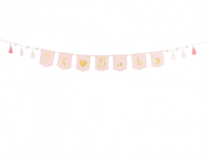 Banner Oh baby with tassels 2.5 m light pink