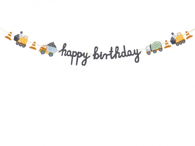 Banner Happy brithday Construction vehicles 2 m mix