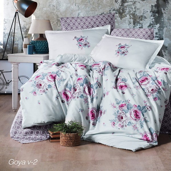 Lenjerie de pat matrimonial, 4 piese, Bumbac 100% Satin Deluxe GOYA V2 [1]