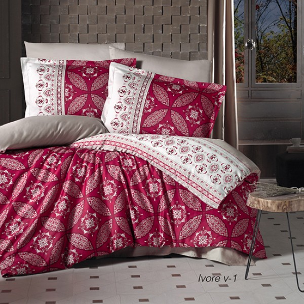Lenjerie de pat matrimonial, 4 piese, Bumbac 100% Satin Deluxe IVORE V1 [1]