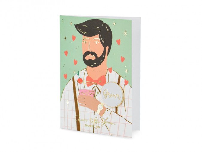 Card with enamel pin Groom 10.5x15 cm