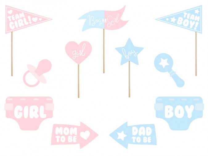 Photo props Gender reveal party mix (Set 11 bucati)