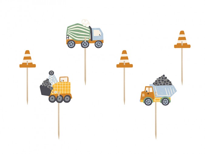 Cupcake toppers - Construction vehicles 4-7 cm mix (1 pkt / 6 pc.)