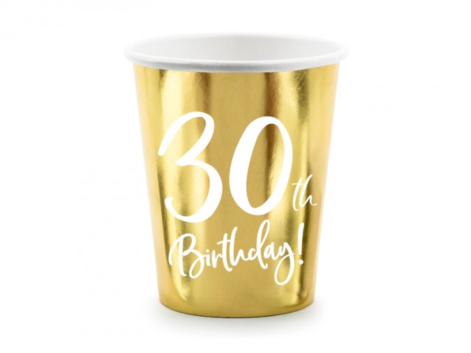 Paper cups 30th Birthday gold 220ml (1 pkt / 6 pc.)