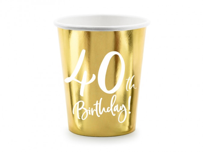 Paper cups 40th Birthday gold 220ml (1 pkt / 6 pc.)