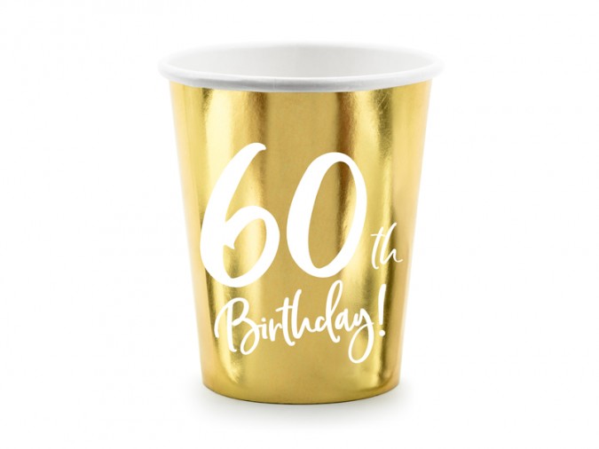 Paper cups 60th Birthday gold 220ml (Set 6 bucati)