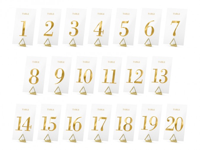 Tranparent table numbers gold 7x12cm (Set 20 bucati)