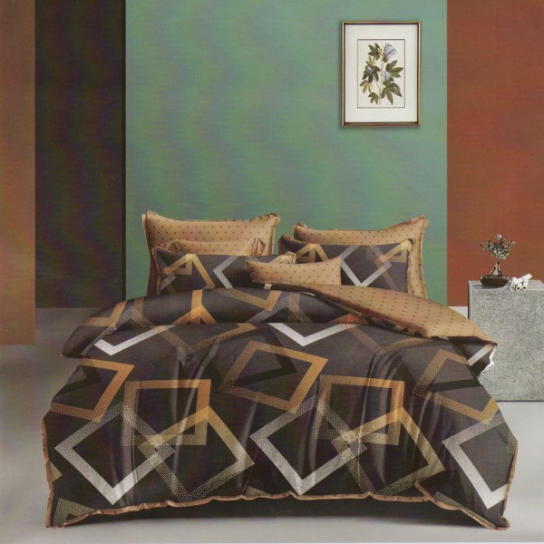 Lenjerie pat dublu, Ralex Pucioasa,  Finet, 6 piese, Maro, forme geometrice [1]
