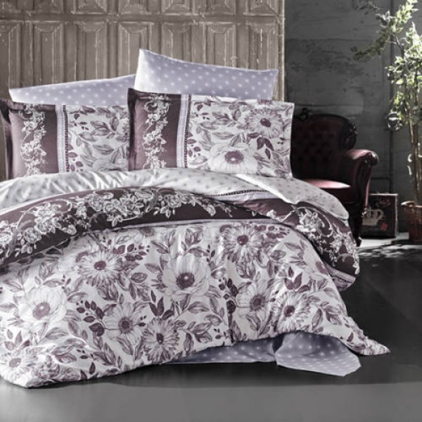 Lenjerie de pat matrimonial, 4 piese, Bumbac 100% Satin Deluxe MOCHA V1 [1]